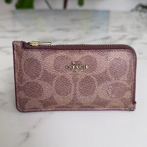 COACH Small L-Zip Card Case In Signature Canvas Brass Tan Rust 79708